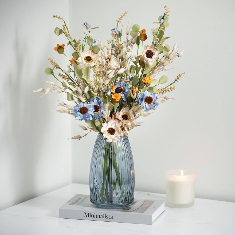 30" Blue and Orange Artificial Summer Wildflower Spray Set