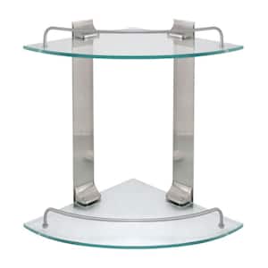 9.5 in. W Double Glass Corner Shelf with Pre-Installed Rails in Satin Nickel