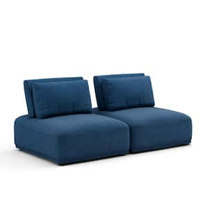 Fairwind 74 in. Armless Blue Modular Chenille 2-Seater Loveseat With Extendable Back