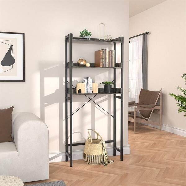 Cubilan 24.8 in. W x 63.7 in. H x 9.4 in. D Gray Bathroom Over-the-Toilet Storage with 3-Tier Shelves and 4-Hooks