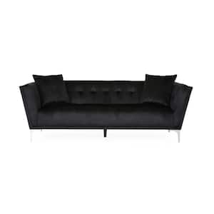 Emilio 86.5 in. Wide Square Arm Velvet Contemporary 3-Seater Sofa in Black