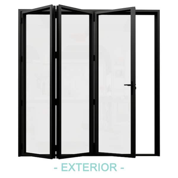 96 in. x 96 in. Left Swing/Outswing Double Tempered Glass Black Aluminum Folding Patio Door (3-folding)