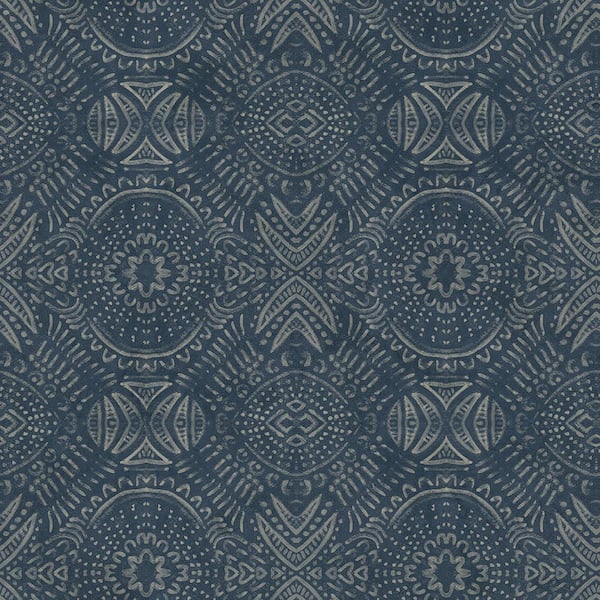 Chesapeake Java Navy Medallion Paper Strippable Roll (Covers 56.4 sq. ft.)