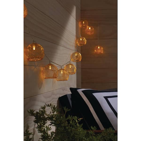 Hampton Bay 10-Light 12 ft. Indoor Battery Operated Metal Integrated LED String Lights
