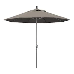 9 ft. Hammertone Grey Aluminum Market Patio Umbrella with Push Button Tilt Crank Lift in Taupe Pacifica