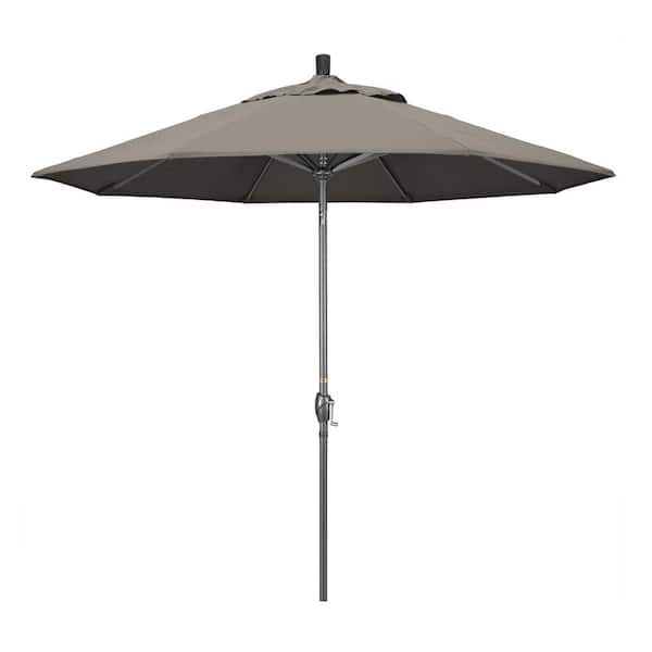 California Umbrella 9 ft. Hammertone Grey Aluminum Market Patio Umbrella with Push Button Tilt Crank Lift in Taupe Pacifica