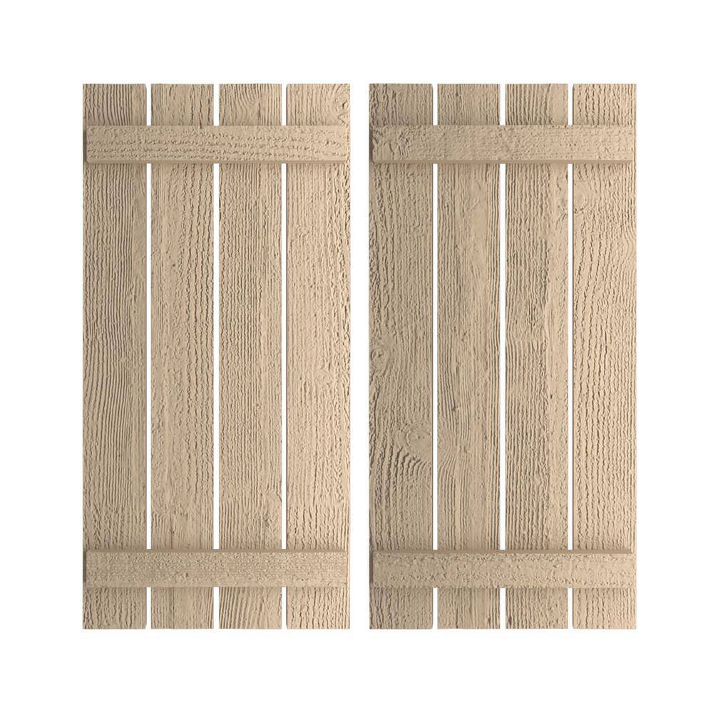 23.5 in. x 30 in. Timberthane Polyurethane 4-Board Spaced Board-n-Batten Rough Sawn Faux Wood Shutters Pair