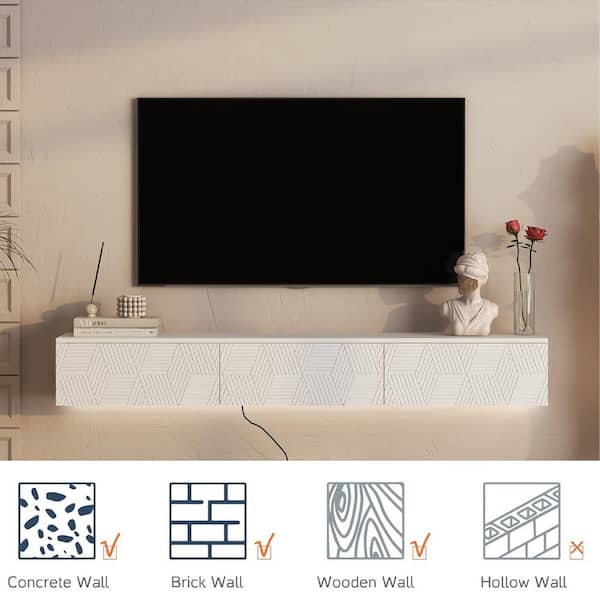 GOGEXX 67 in. White Floating TV Stand Wall Mounted Fits TV's up to