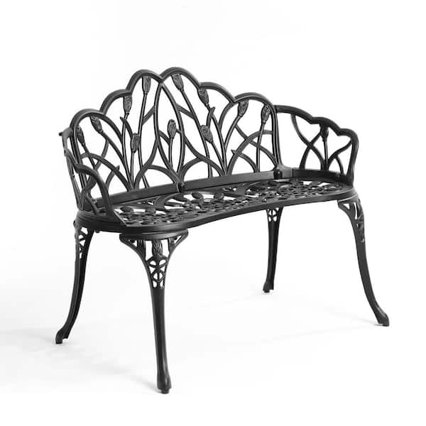 Tenleaf 2-Person Black Rust-Resistant Aluminum Outdoor Bench for Patio, Park, Lawn