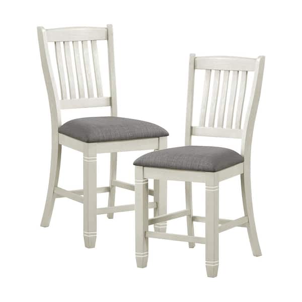 EVERGLADE HOME Roux 42.5 in. Antique White Full Back Wood Frame Dining Bar Stool with Fabric Seat (Set of 2)
