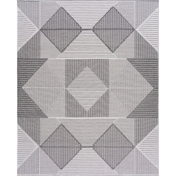 Bailey Dark Gray 8 ft. x 10 ft. Transitional Geometric Flat Weave Polypropylene Rectangle Indoor/Outdoor Area Rug