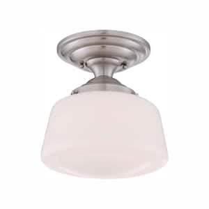 10.5 in. Brushed Nickel 120-Watt Equivalent 2700K CCT Integrated LED Semi Flush Mount with Opal Glass Shade