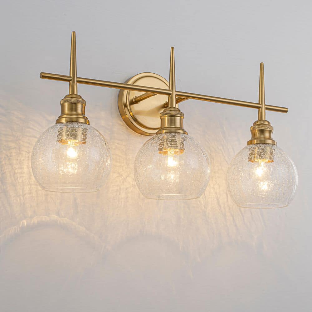 21.9 in. 3-Light Modern Antique Brass Bathroom Vanity Light with Clear Crackle Glass Shades for Bathroom Hallway price history on PriceWatchPro