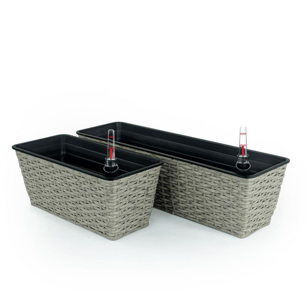 Oaknook 7 in. and 7.9 in. Tall Gray Indoor/Outdoor Rattan-Look Plastic Rectangle Self-Watering Planter Set (2-Pack) price history on PriceWatchPro