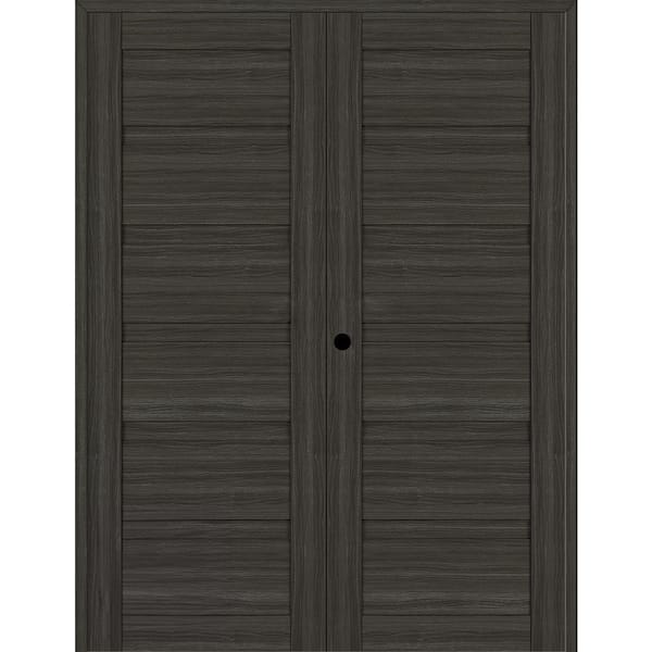 Belldinni Louver 72 in. x 95.25 in. Right Active Gray Oak Wood Composite Double Prehung Interior Door