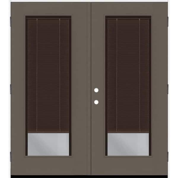 Legacy 60 in. x 80 in. Full Lite Clear Glass Mocha Miniblind Kindling LHOS Fiberglass Retro Patio Door with 6 in. Jamb