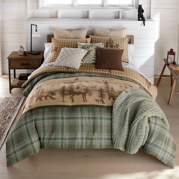 Spruce Trail 3-Piece Brown and Green Polyester King Comforter Set