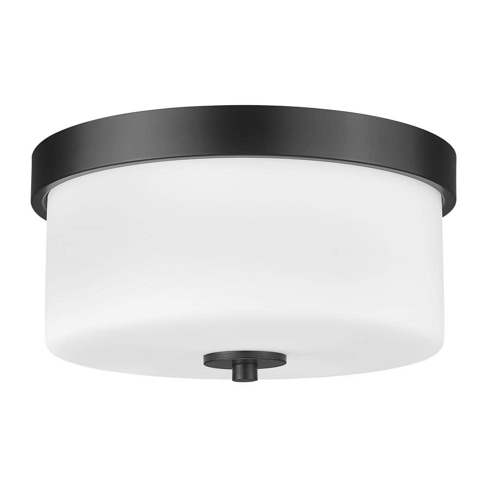 11 in. 2-Light Black Flush Mount Ceiling Light Fixture with Milk Glass Shades for Hallway price history on PriceWatchPro