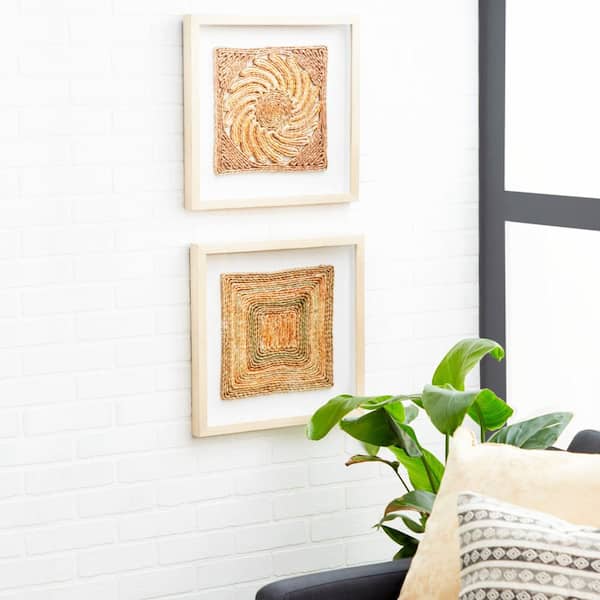 Litton Lane Abstract Earth Tone Rope and Wood Wall Art, Set of 2