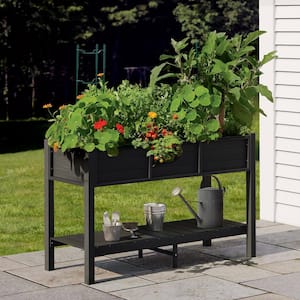 46.5 in. x 17.7 in. Black Plastic Garden Raised Planter Box with Shelf
