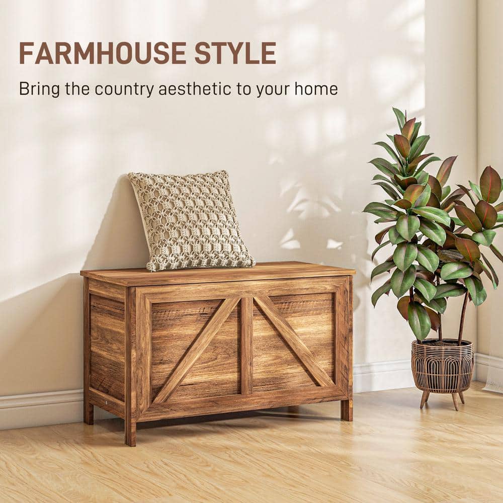 Brown Oak Farmhouse Storage Chest with Lift Top