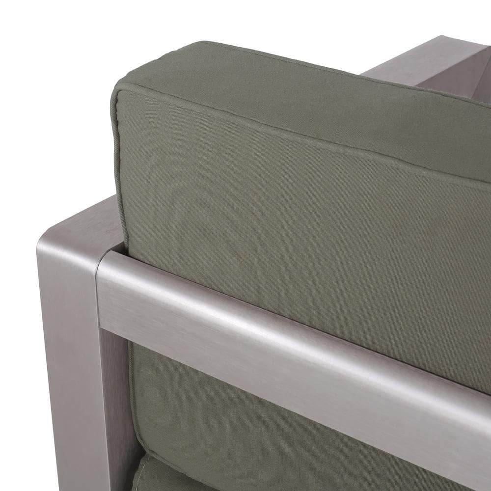 Silver Aluminum Outdoor Club Chair with Khaki Cushions