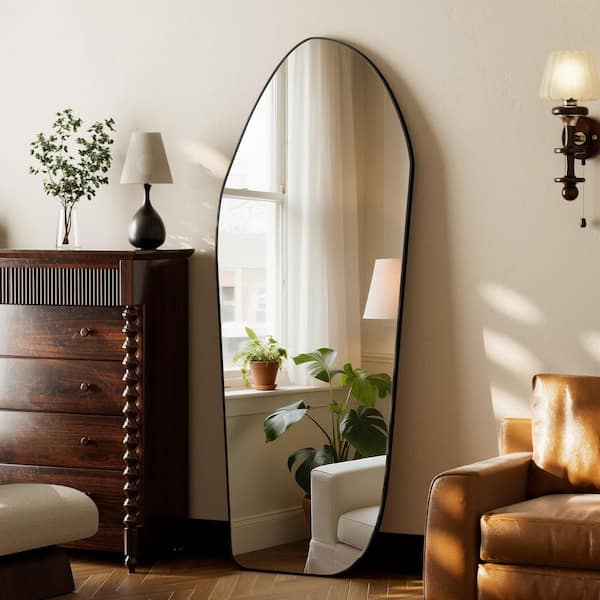 Black 23.6 in. W x 67 in. H Irregular Modern Aluminum Alloy Framed Full Length Mirror Floor Mirror
