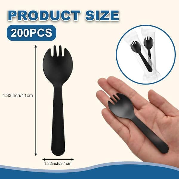 Lynzavix Black Disposable Plastic Sporks 2-in-1 Spork and Spoon