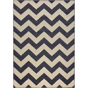 Modela Chevron Black Beige 8 ft. x 10 ft. Classic Braided Contemporary Polypropylene Rectangular Area Rug