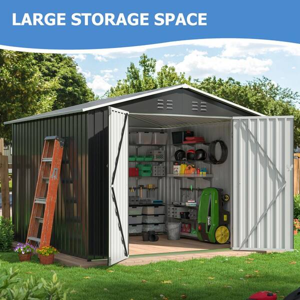VIWAT 8 ft. W x 8 ft. D Metal Outdoor Storage Shed with Lockable