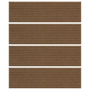 Waterhog Squares 8.5 in. x 30 in. PET Polyester Indoor Outdoor Stair Tread Cover (Set of 4) Dark Brown