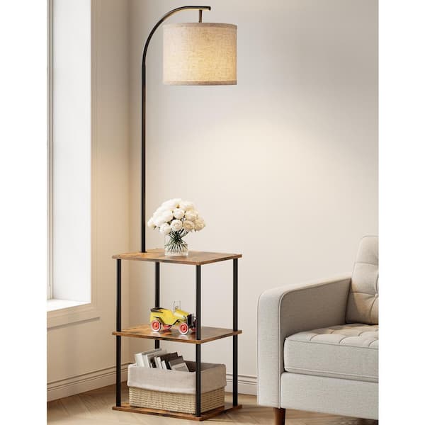 ROTTOGOON 59 in. Modern Rustic Brown Arc Floor Lamp with Side