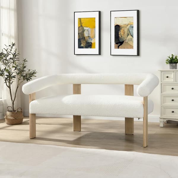 CHRISTOPHER KNIGHT HOME Loft 53.25 in. Modern 2 Seats Fabric Upholstered Loveseat, Rubberwood, White + Natural
