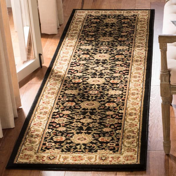 Lyndhurst 2 ft. x 18 ft. Black/Ivory Floral Runner Rug