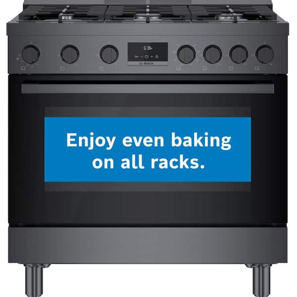 Bosch 800 Series 36 in. 3.7 cu. ft. Industrial Style Dual Fuel Range with 6-Burners in Black Stainless Steel