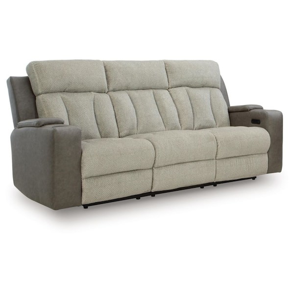 Point Clear 87 in. Square Arm Polyester Rectangle Power Reclining Sofa with USB Port and Cup Holder in Gray