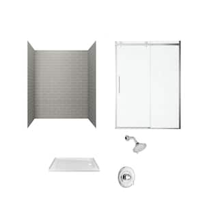 Passage 60 in. x 72 in. Right Drain 4-Piece Glue-Up Alcove Shower Wall Door Chatfield Shower Kit in Gray Subway Tile