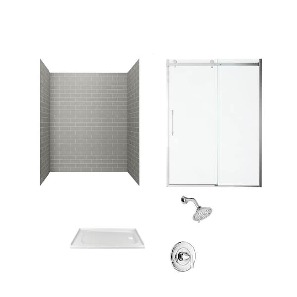 American Standard Passage 60 in. x 72 in. Right Drain 4-Piece Glue-Up Alcove Shower Wall Door Chatfield Shower Kit in Gray Subway Tile