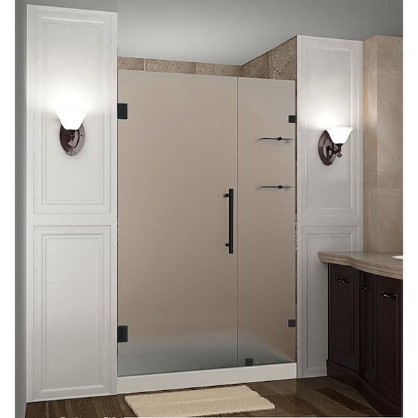 Aston Nautis GS 56.25 - 57.25 in. x 72 in. Frameless Hinged Shower Door with Frosted Glass and Glass Shelves in Matte Black
