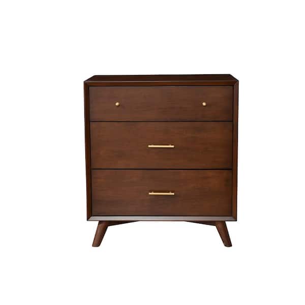 Unbranded Flynn Mid Century Modern 3 Drawer Walnut Small Chest (36 in. H x 32 in. W x 18 in. D)