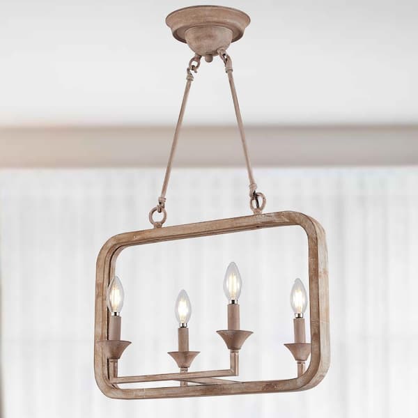 Modern 4-Light Burlywood Rustic Linear Chandelier for Kitchen Island with no bulbs included