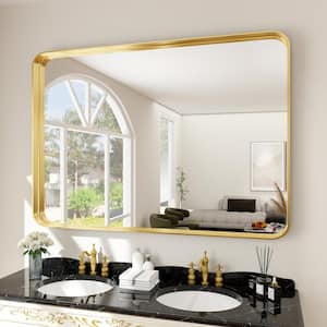 30 in. W x 40 in. H Rectangular Modern Aluminum Framed Rounded Gold Wall Mirror