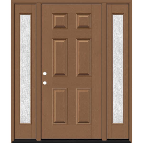 Regency 64 in. x 80 in. 6 Panel RHIS AutumnWheat Stain Mahogany Fiberglass Prehung Front Door w/Rain12in. SLs 6-9/16