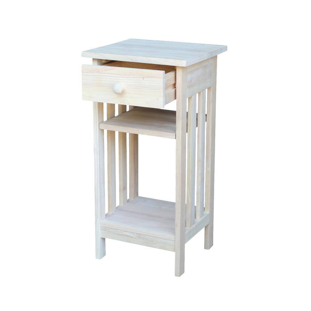 Unfinished Parawood Mission Telephone Stand with Storage