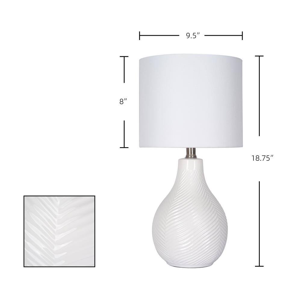 White Ceramic Gourd Table Lamp with Linen Drum Shade, 18"