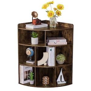 Corner Cabinet, 31.2 in. Tall Wooden 3-Tier Cube Storage Organizer, Triangle Bookcases with 8 Cubbies, Brown