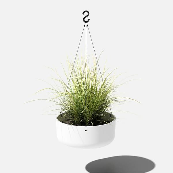 Kona Medium White Plastic Hanging Bowl Planter with Drainage Holes (14 in. L x 14 in. W x 28 in. H)
