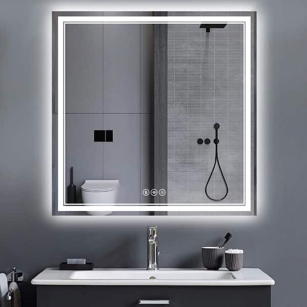 36 in. W x 36 in. H Rectangular Frameless LED Front Light and Backlit Anti-Fog Wall Mirror Bathroom Vanity Mirror