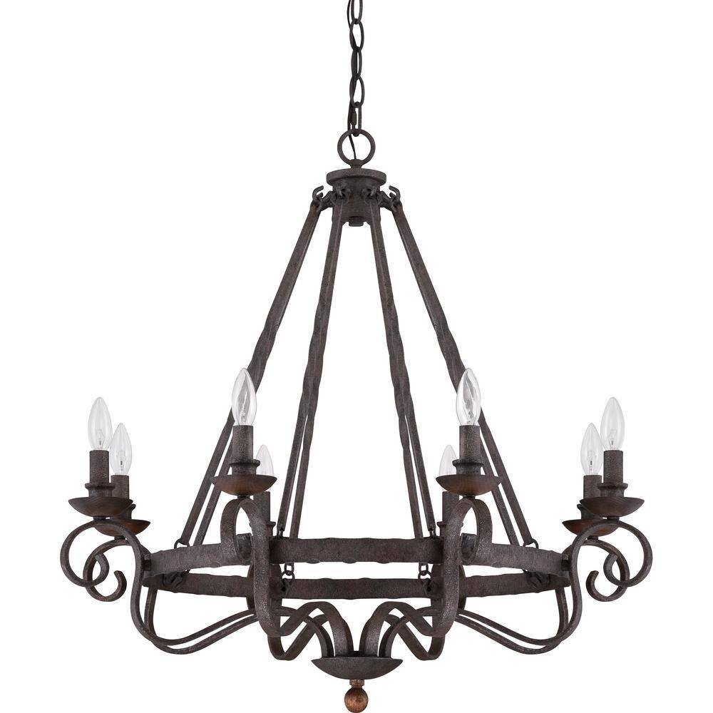 Noble Rustic Black 8-Light Chandelier with Dark Walnut Accents