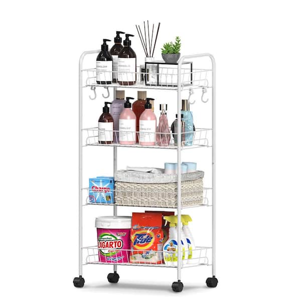 4-Tier Metal-Wheeled Multi-Purpose Utility Cart, White